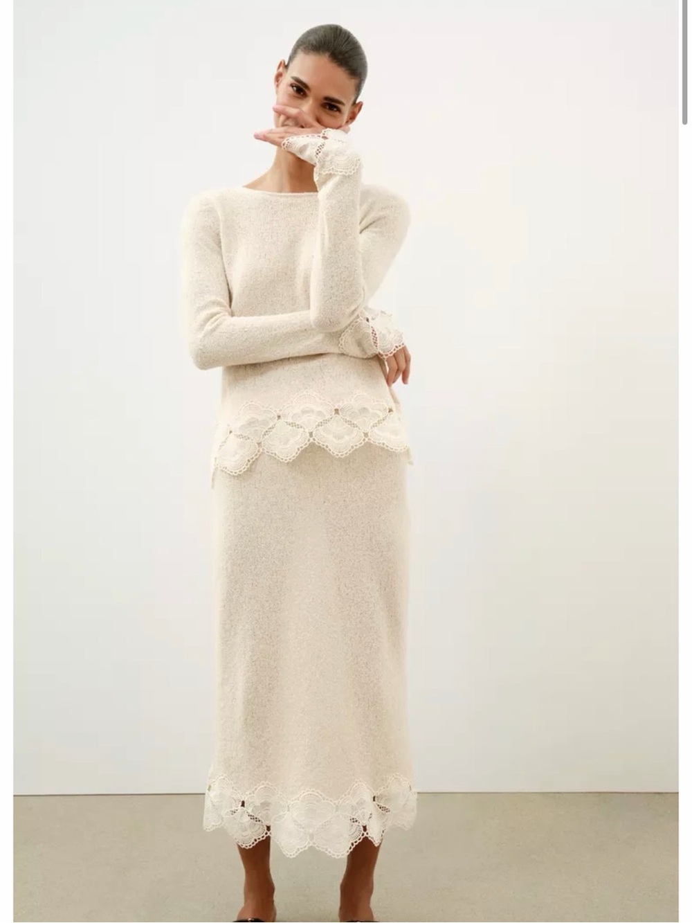 Zara Cream Lace-Trim Maxi Skirt